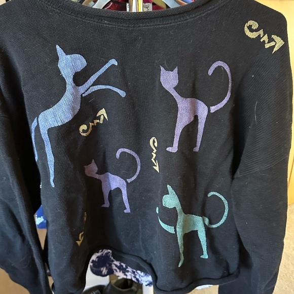 kiwi sport Sweaters - Chic Black Cat Sweater with Colorful Accents